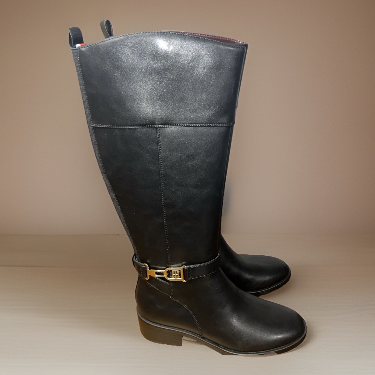 Tommy Hilfiger Twionni Size 8m Casual Tall Knee High Riding Boots Side Zip Black